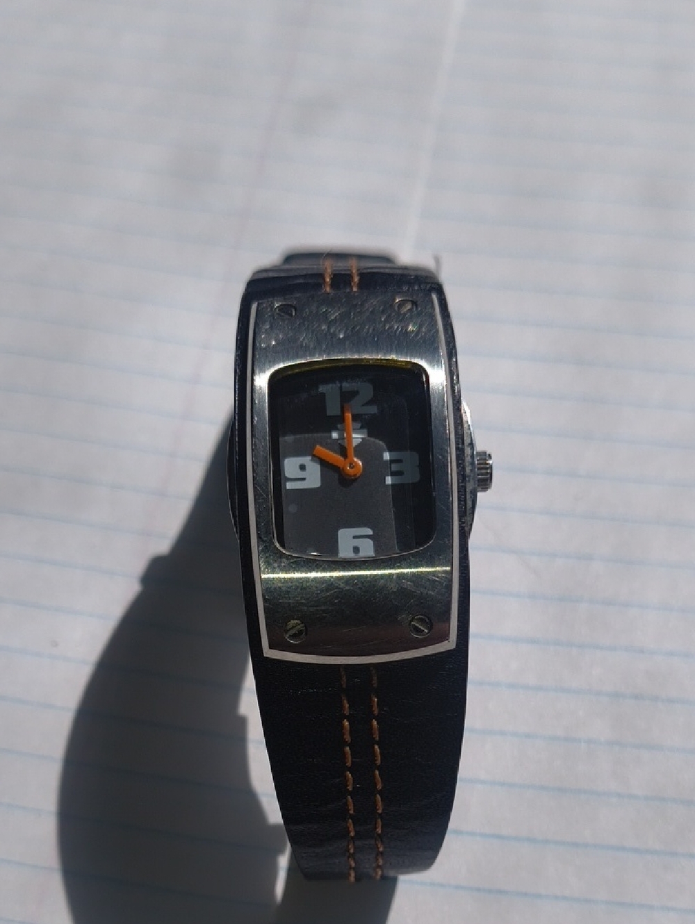 Vintage Leather Harley-Davidson by Bulova Square Face Watch - Black & Orange